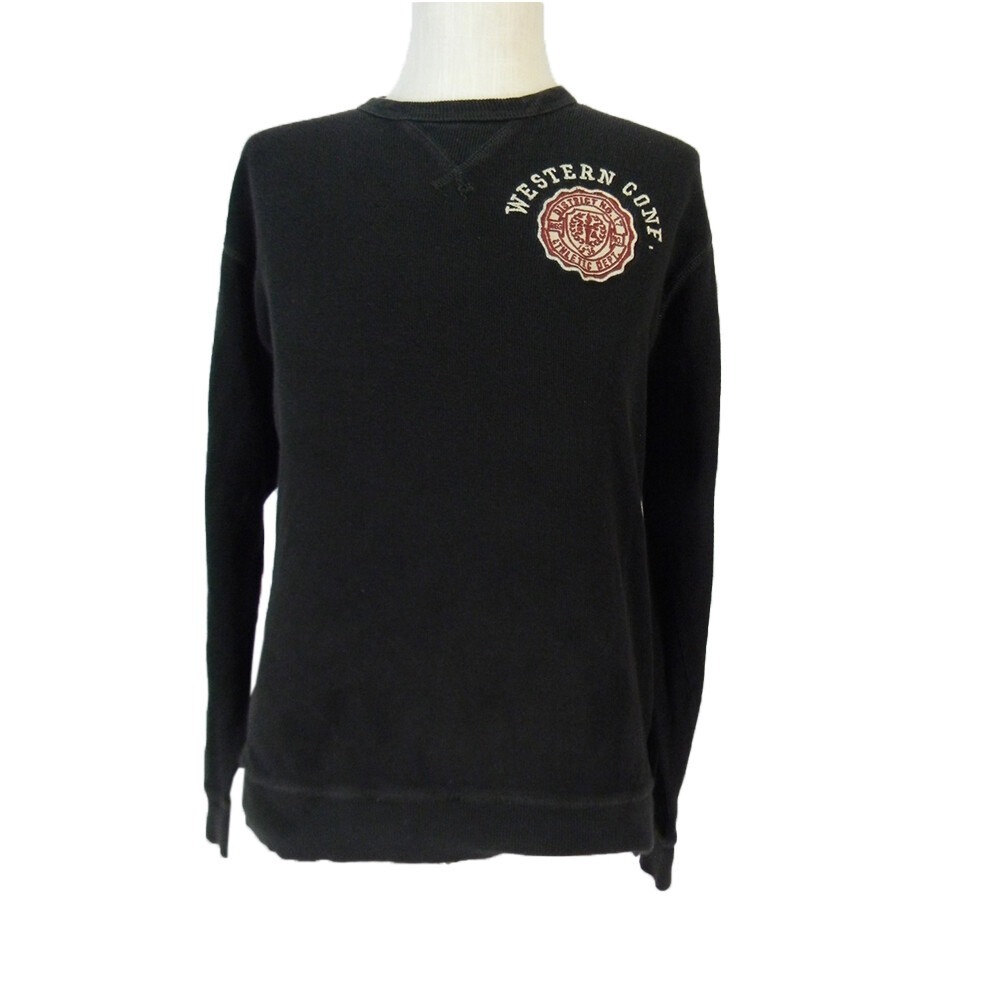 Old Navy Sweater Men XL Black Western Conf Patch Pullover Cotton Crew Neck